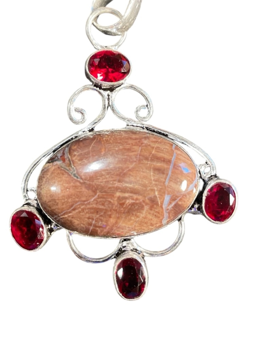 ✔️✔️Sterling Overlay Pendant with Brown Coconut Jasper and Red Garnet Accents